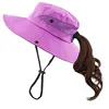 Custom Promotional Ponytail Bucket Hat With String Mesh Summer Sun Bucket Hat Wide Brim