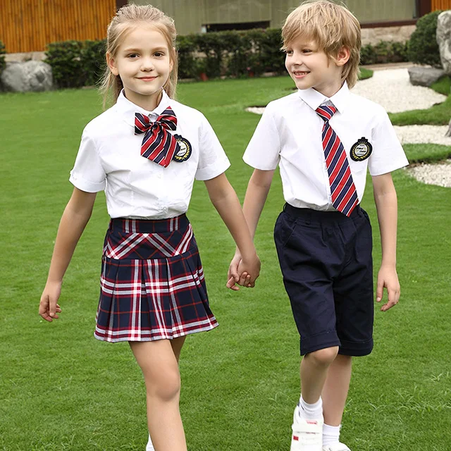 

International Classic Kids Children Summer White Short Sleeve Shirt Suit Students Uniform School Shirt Set on Promotion