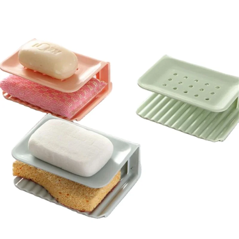 

Storage Basket Absorbent Soap Box Bracket Bathroom Accessories Soap Dishwashing Two-layer Soap Holder, Blue, green, pink. white