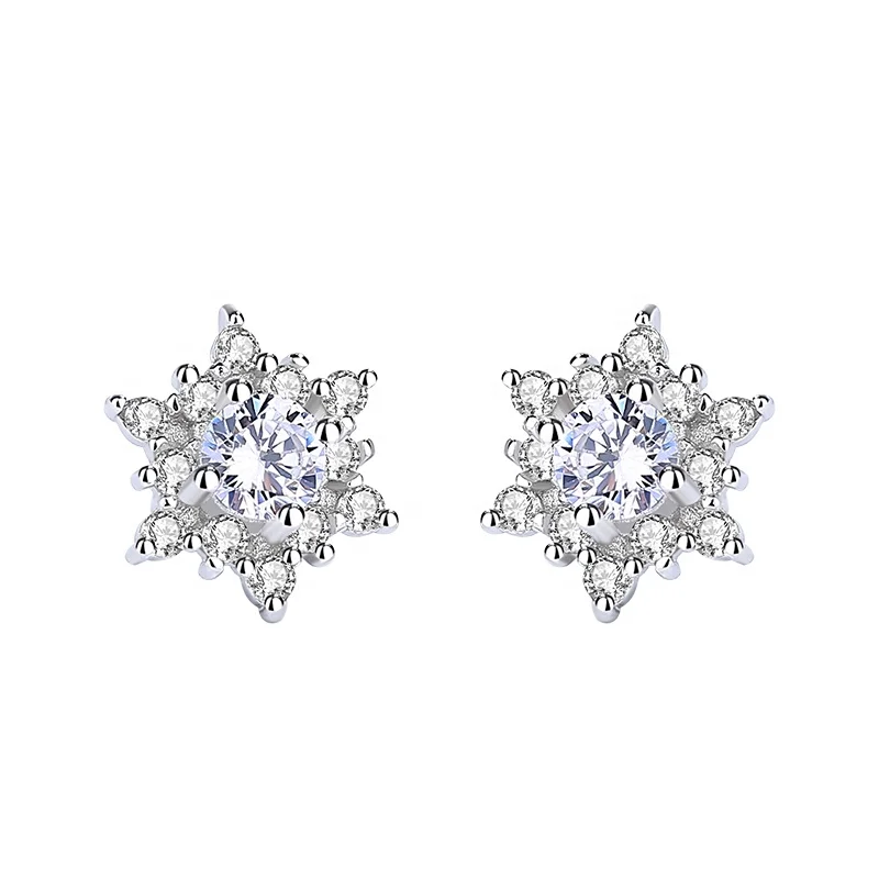 

New arrival Christmas jewelry earrings bling zircon snowflake stud earrings 925 silver