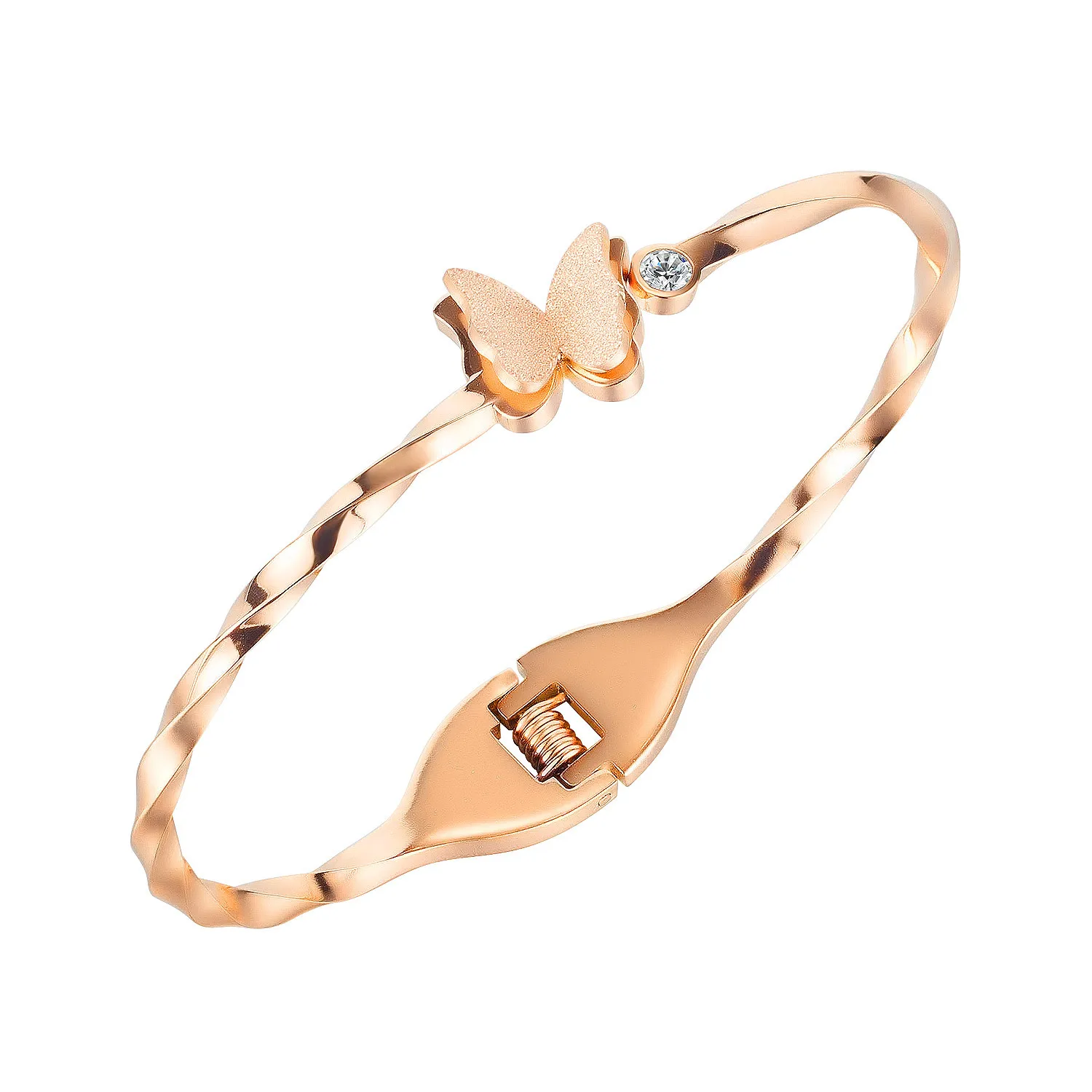 

2021 New design fashion jewelry women girls bangle rose gold plated stainless steel butterfly bracelets