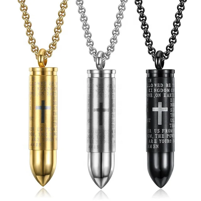 

Cheap wholesale free engraved stainless steel bullet pendant necklace for men, As pictures