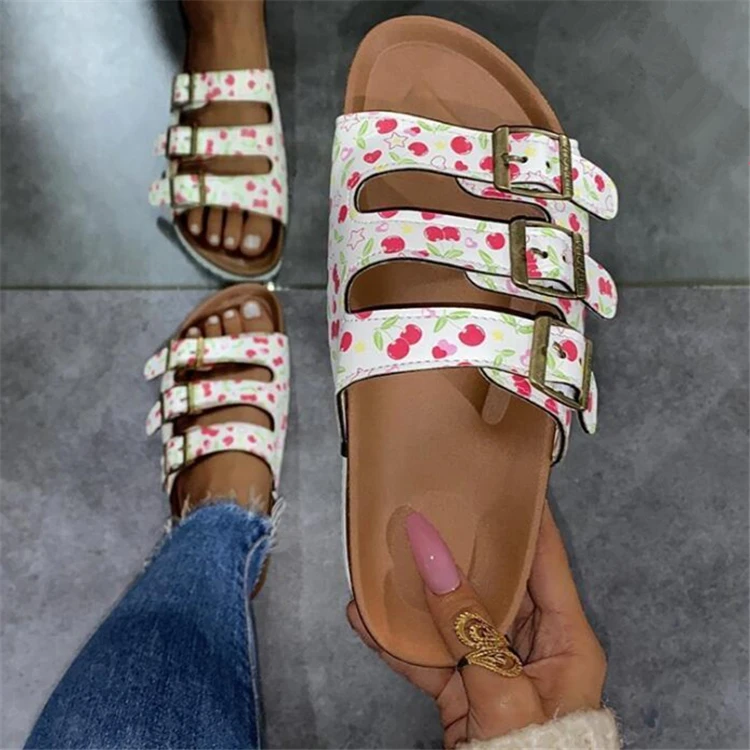 

Wholesale Branded Slippers Printed Designer Slides Shoes Female 2021 Summer Fashion Buckle Sandals For Women, As pictures or customized color