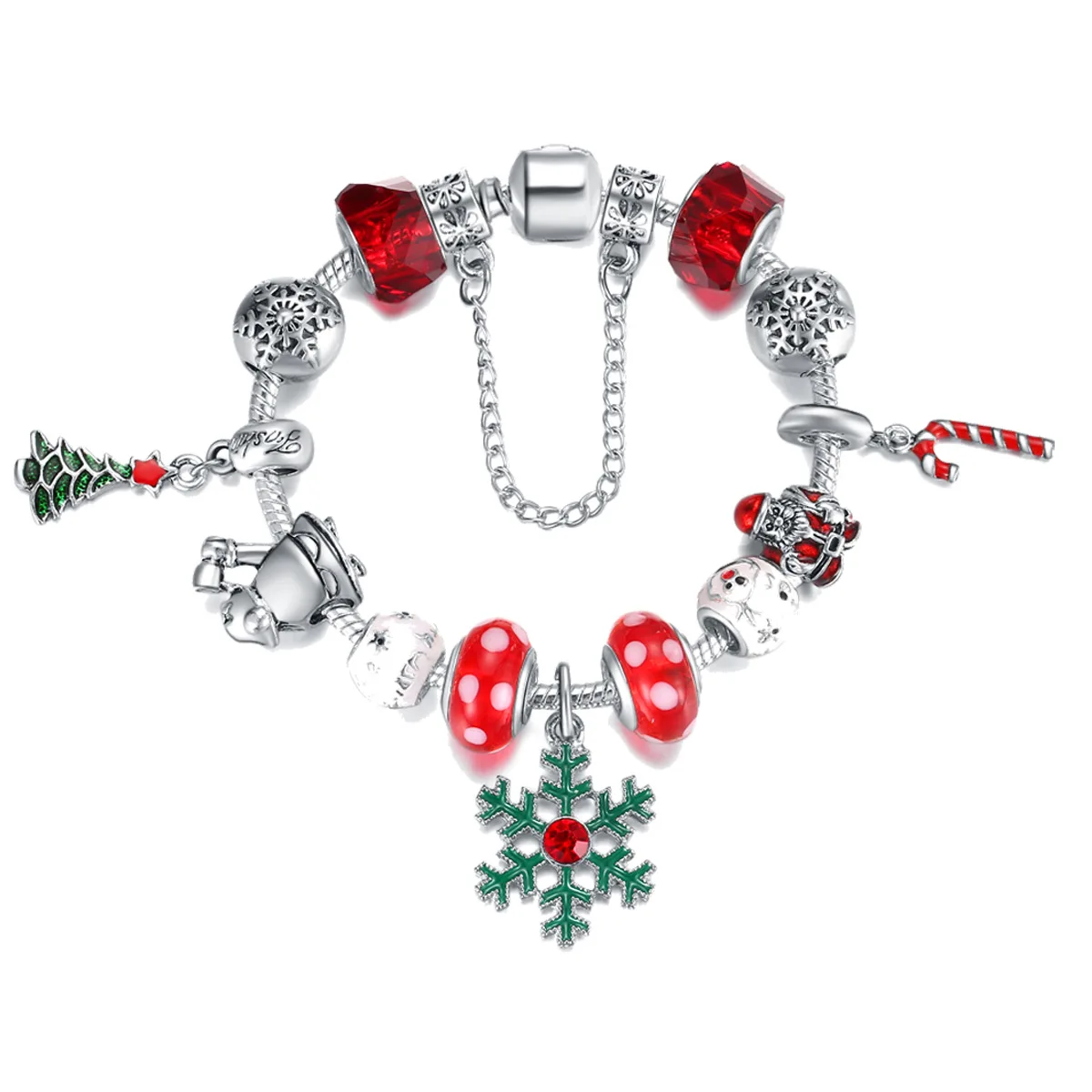 

Fashion Christmas Snowflake Ornaments Beaded Bracelet Crystal Silver Christmas Tree Reindeer Bracelet, Multi-colors