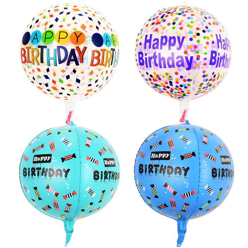 

4D Transparent Balloon Rainbow Print Letter Happy Birthday Positive Round Floating Air Balloon