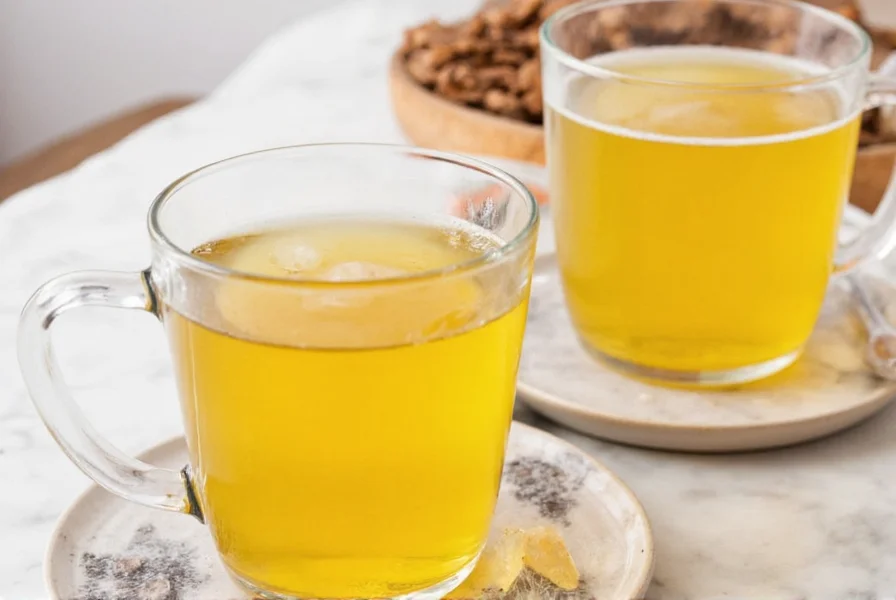 Fresh turmeric and ginger roots with prepared golden tea in a mug