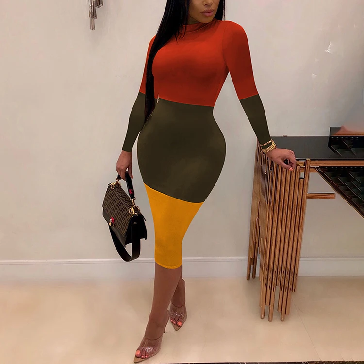 

Exclusive Hot Selling 2020 Autumn New Fashion Long Sleeve Bodycon Fashion Dress Women Fall Clothes Roupas Femininas