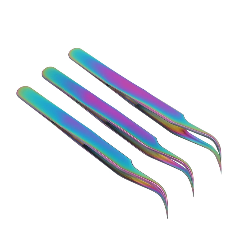 

High quality beauty nail art tool holographic coated color stainless steel eyelash extension tweezers nail art tweezer