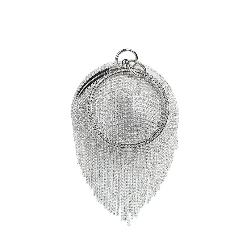 

Rhinestone Bag Glitter Women Party Purse Diamond Handbags Wedding Luxury Round Ball Evening Bag With Tassle