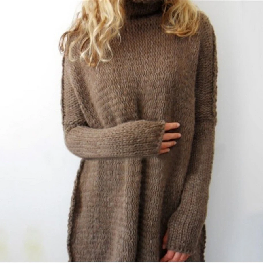 

factory wholesale discount cheap pure color plain turtleneck long sweater women
