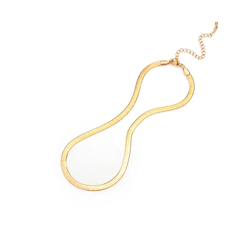 

Flat Herringbone Snake Chain Necklace Gold Silver
