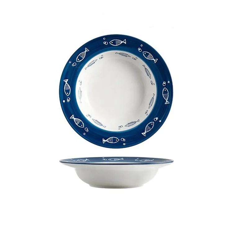 

Internationally Recognized Custom Blue and Whire Fish Pattern Ceramic Tableware Bowls