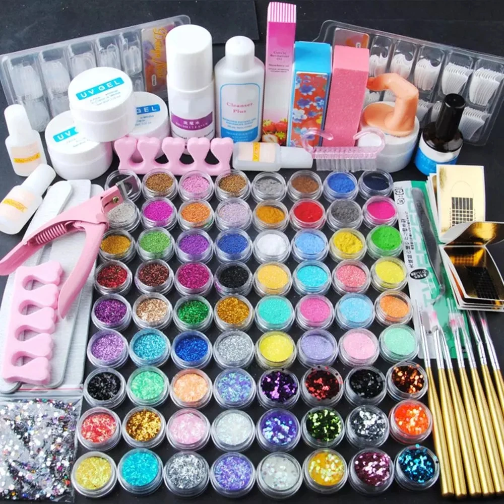 

Wholesale 72PCS Hot Sale Nail Kit Brush Nail Tip Decoration Top Coat Acrylic Powder Glitter Manicure Set Nail Kit, 1 colors nail kit