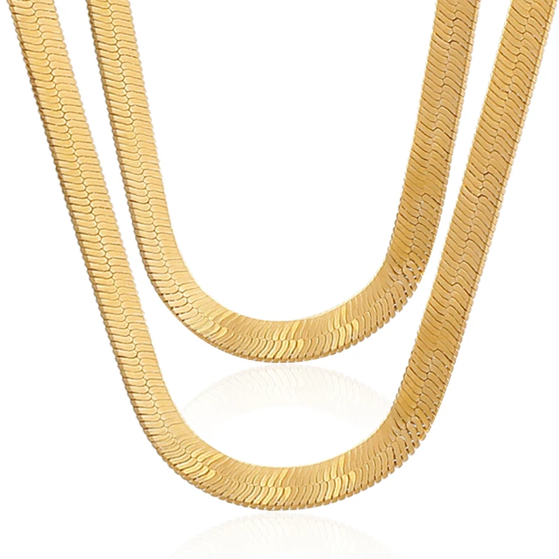 

Stainless Steel Chain Filled 18K Jewelry 14K for Women Gold Plated Herringbone Necklace, Gold color