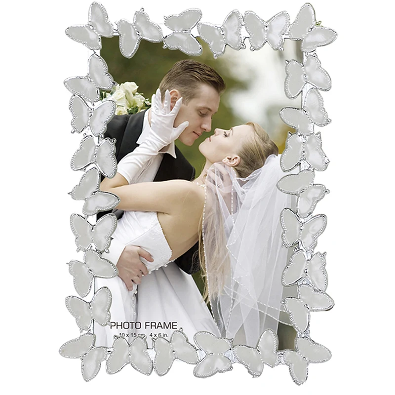 

Photo Frame with Butterfly Design Zinc Alloy Frame Silver Plated Enamel Photo Frame