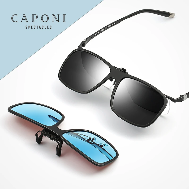 

CAPONI Women Hot Sale Trendy Metal Polarized Clip On Sunglasses For Men