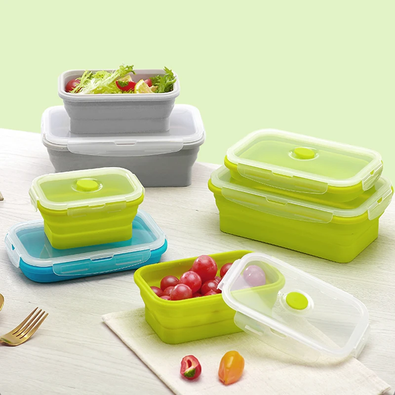 

4 Pack Airtight Collapsible Food Container Portable Storage Microwave Safe Bento Foldable Silicone Lunch Box, Customized color