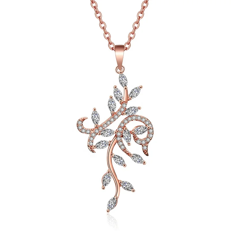 

RAKOL NP2083 LUXURY classical leaf shape zircon inlaid gold plated pendent necklace lady's wedding banquet jewelry, Picture shows