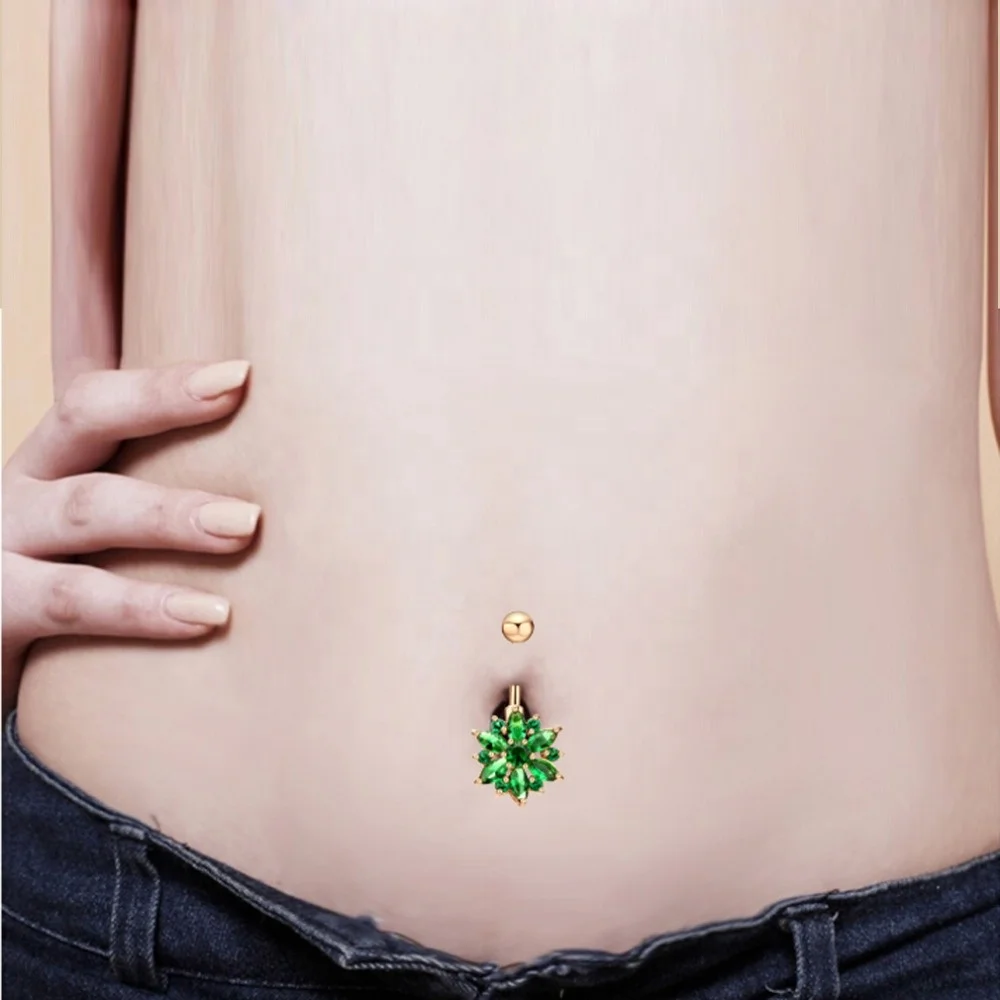 

Holy Lotus Navel Piercing Ombligo Gold White Zircon Petal shape Belly Button Rings Industrial Piercing Nombril Pircing