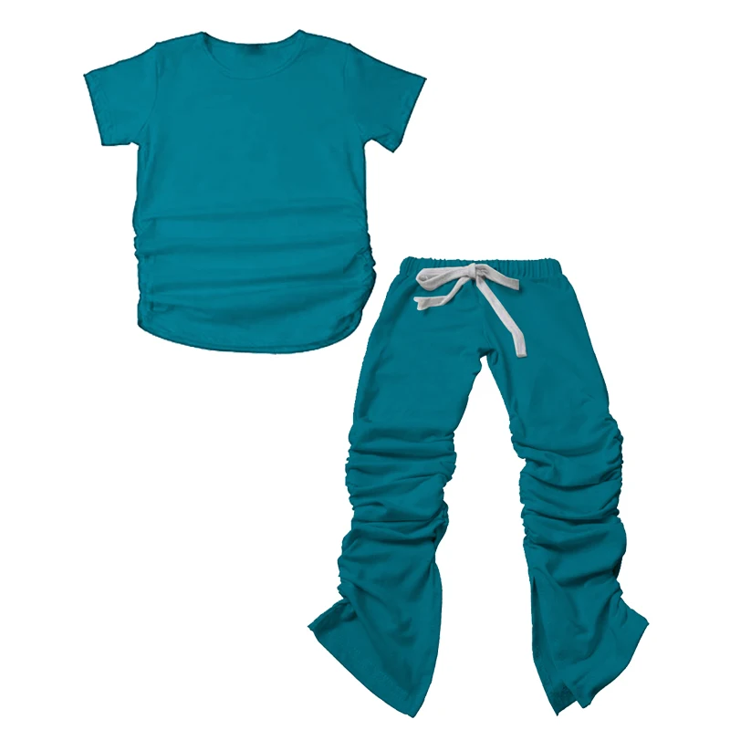 

LZ2020wholesale kid girls cotton jade color t-shirt Sportswear Joggers Outfit Sweatpants Leggings family holiday sets, Pic shows