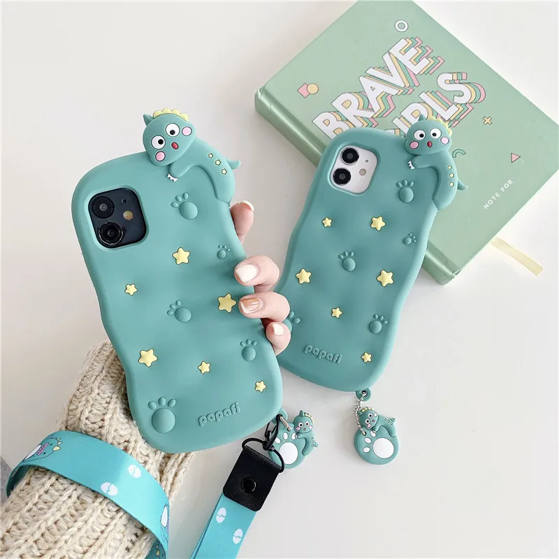 

3D Cartoon Cute Animal Dinosaur Soft Silicone Phone Cover Case Funds for Apple for iPhone 6 6s 7 8 Plus 11 Pro 12 Pro Max Mini