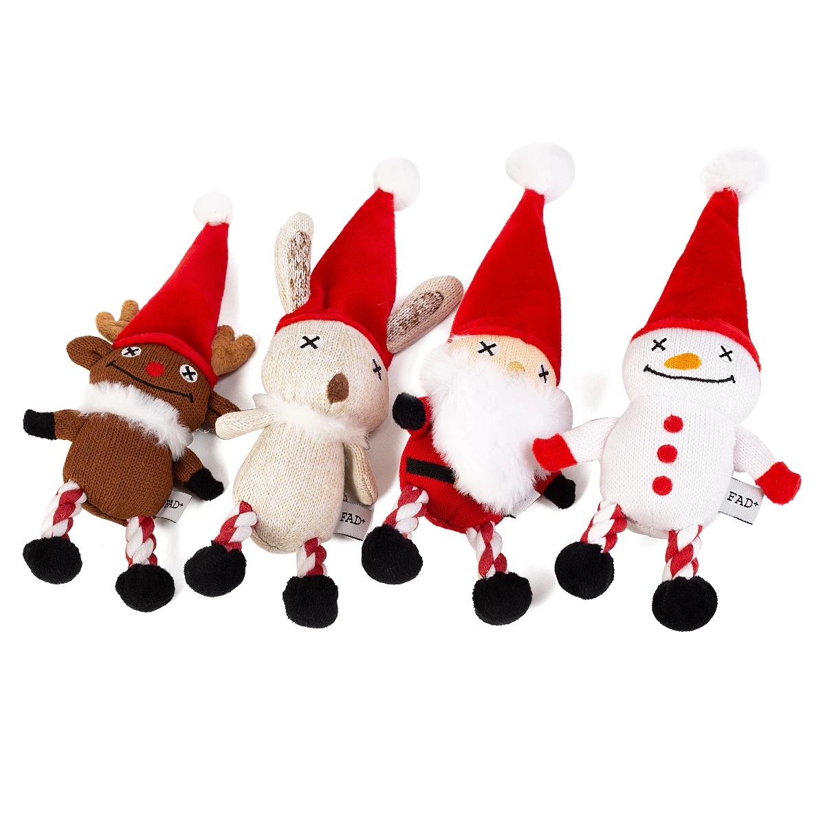 

FAD Stock bulk Christmas series set pet interactive toy soft knit stuffed reindeer dog plush chew squeaky toy with rope
