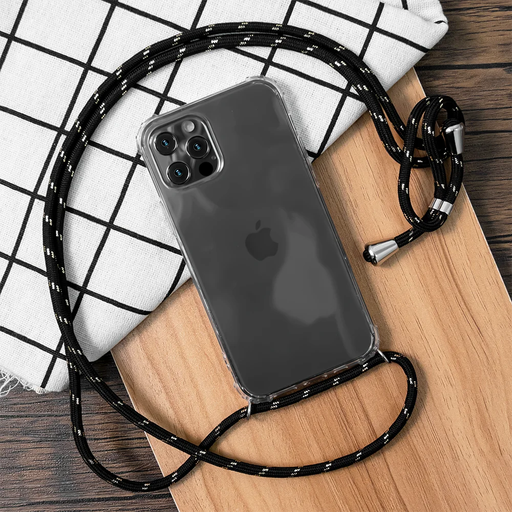 

transparent clear shockproof cords lanyards crossbody protective anti drop Necklace phone cover for Iphone 11 2019, Custom