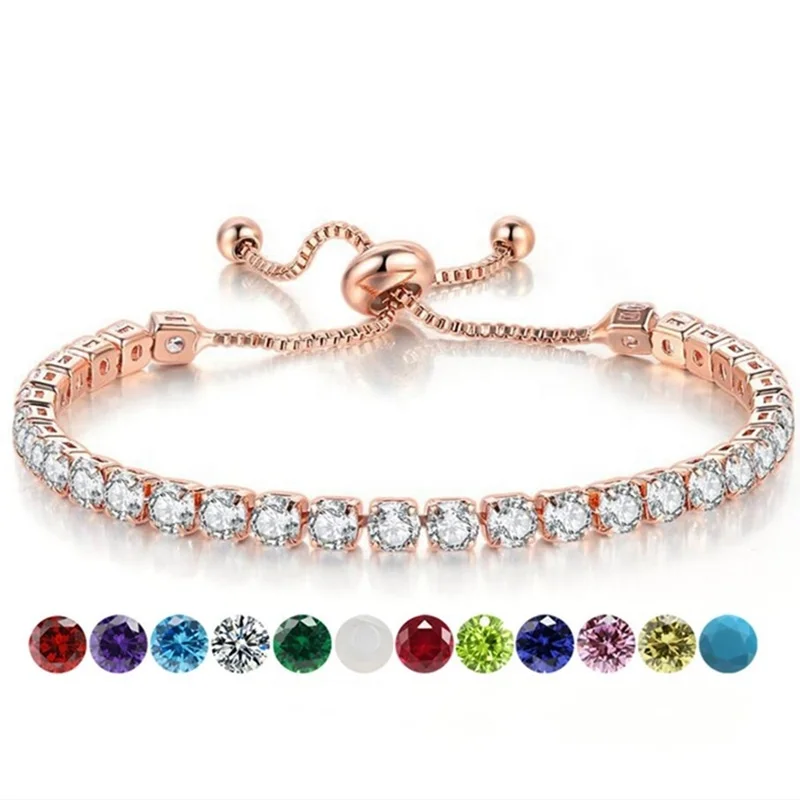 

Fashion December Month Emeralds Birthstone Iced Out 4mm AAA Zircon Adjustable Tennis Chain Bracelet Women Jewelry