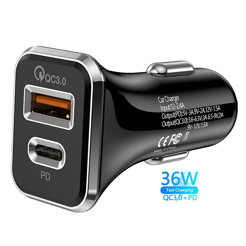 

Free Shipping 1 Sample OK FLOVEME Dual Usb Pd Fast Car Charger 36W Type C QC3.0 Usb Car Charger For iPhone
