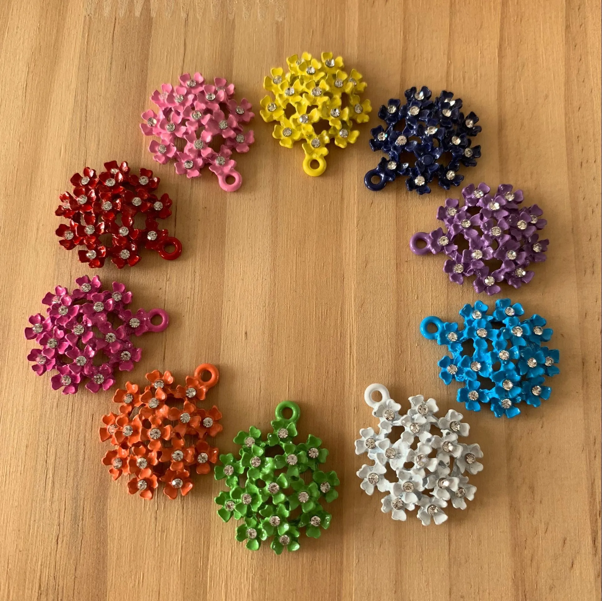 

color paint fancy flower charms with crystal metal alloy flower charms for bracelet necklace flower charms for lady jewelry acce, Picture