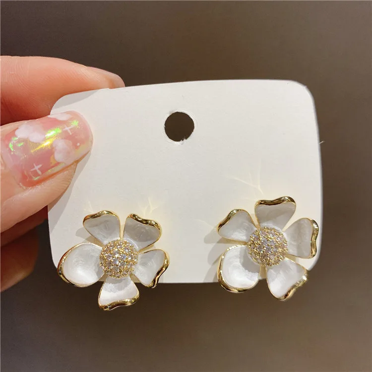 

Popular S925 Silver Needle Enamel Flower Shape Earring Korean 18K Gold Plating Enameled Flower Earrings For Women Gift