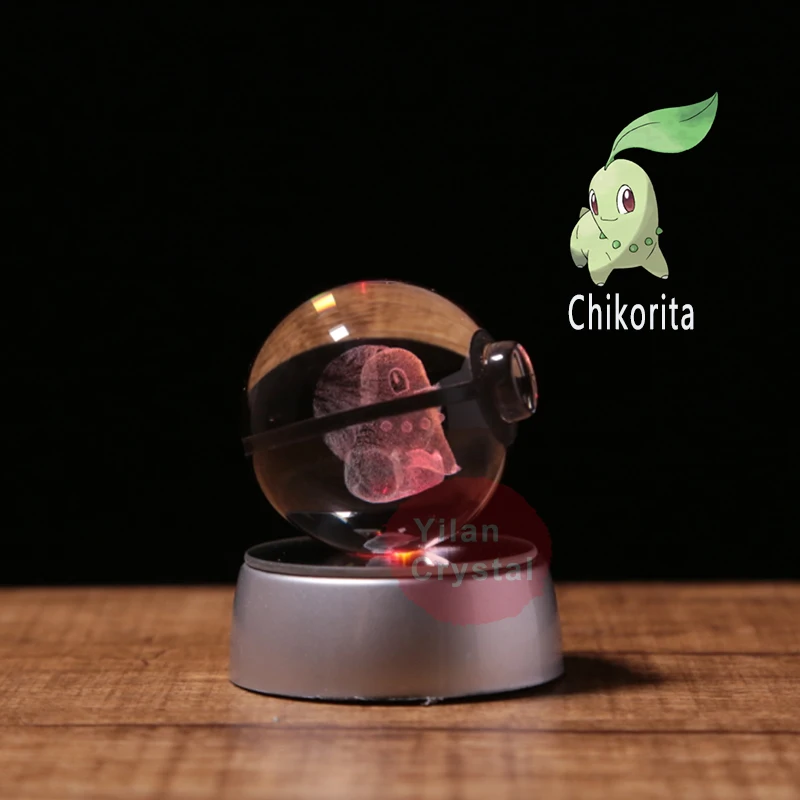 

Chikorita crystal glass crystal k9 3d laser engraved ball custom