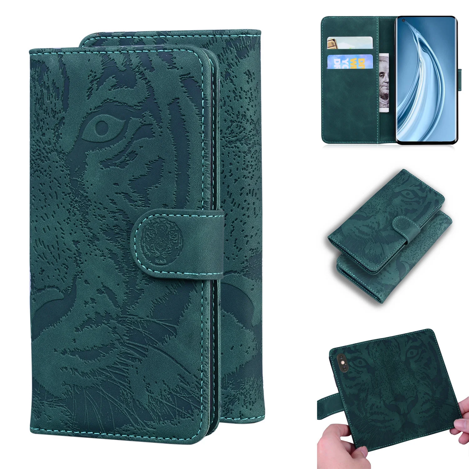 

For Sony Xperia L3 10 Plus L4 1 ii 5 iii PU Leather Embossed tiger Wallet Flip Cover Stand Phone Case With Card Slot, 5colors