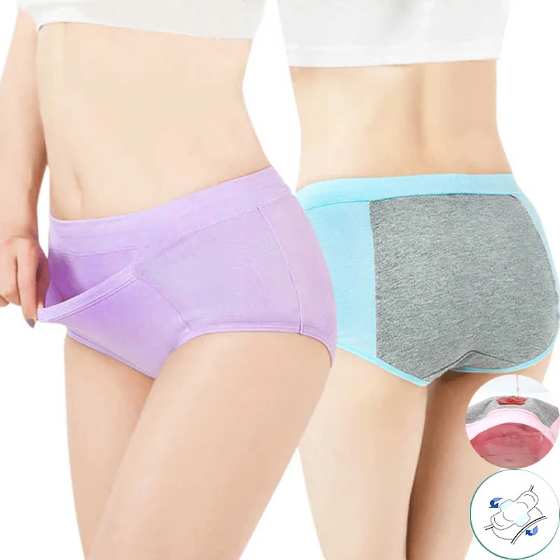 

Women Leak Proof Menstrual Panties Physiological Pants Ladies Widen Period Underwear Female Mid-Rise Cotton Waterproof Briefs