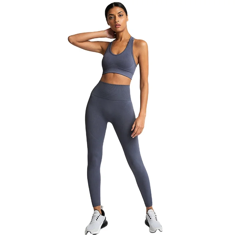 

women yoga suit seamless Two Piece Activewear Gym yoga Set seamless quick dry grey purple Yoga Wear Set Custom Women gym clothing