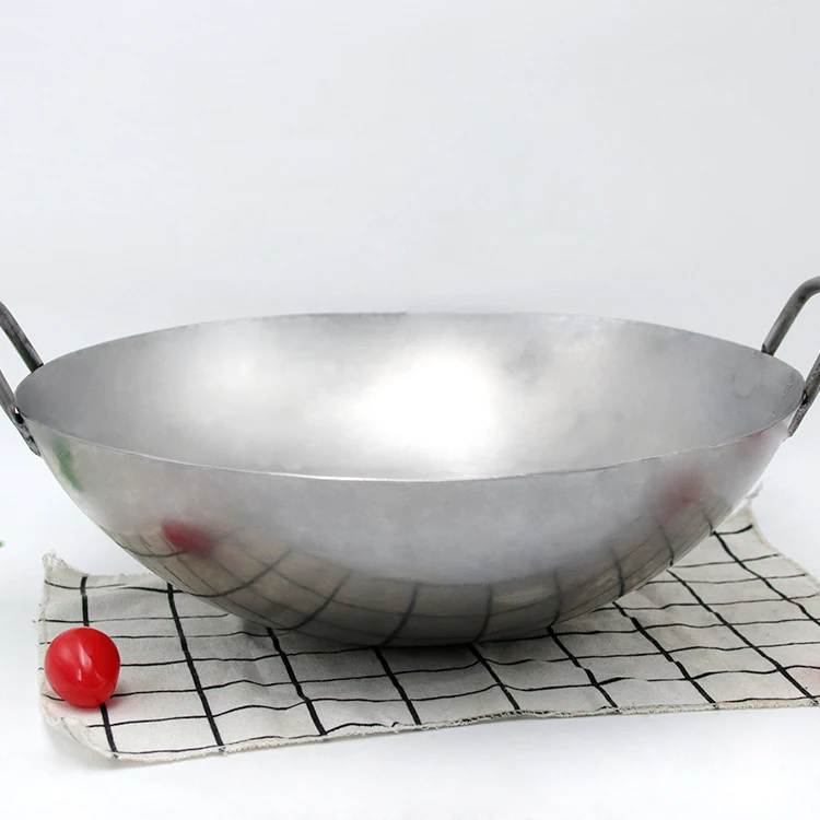 

Professional Carbon Steel Iron Wok Non Coating Woks Gas Cooker Commercial Double Handle Frying Pan