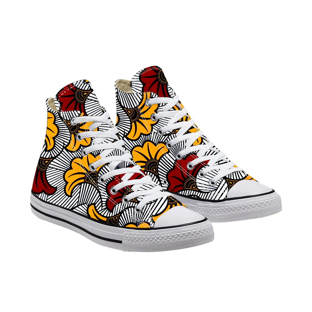 

2020Shenbolen Wholesale Hot Selling Adult African Print Canvas High Top Shoes with socks shoescace, Customized