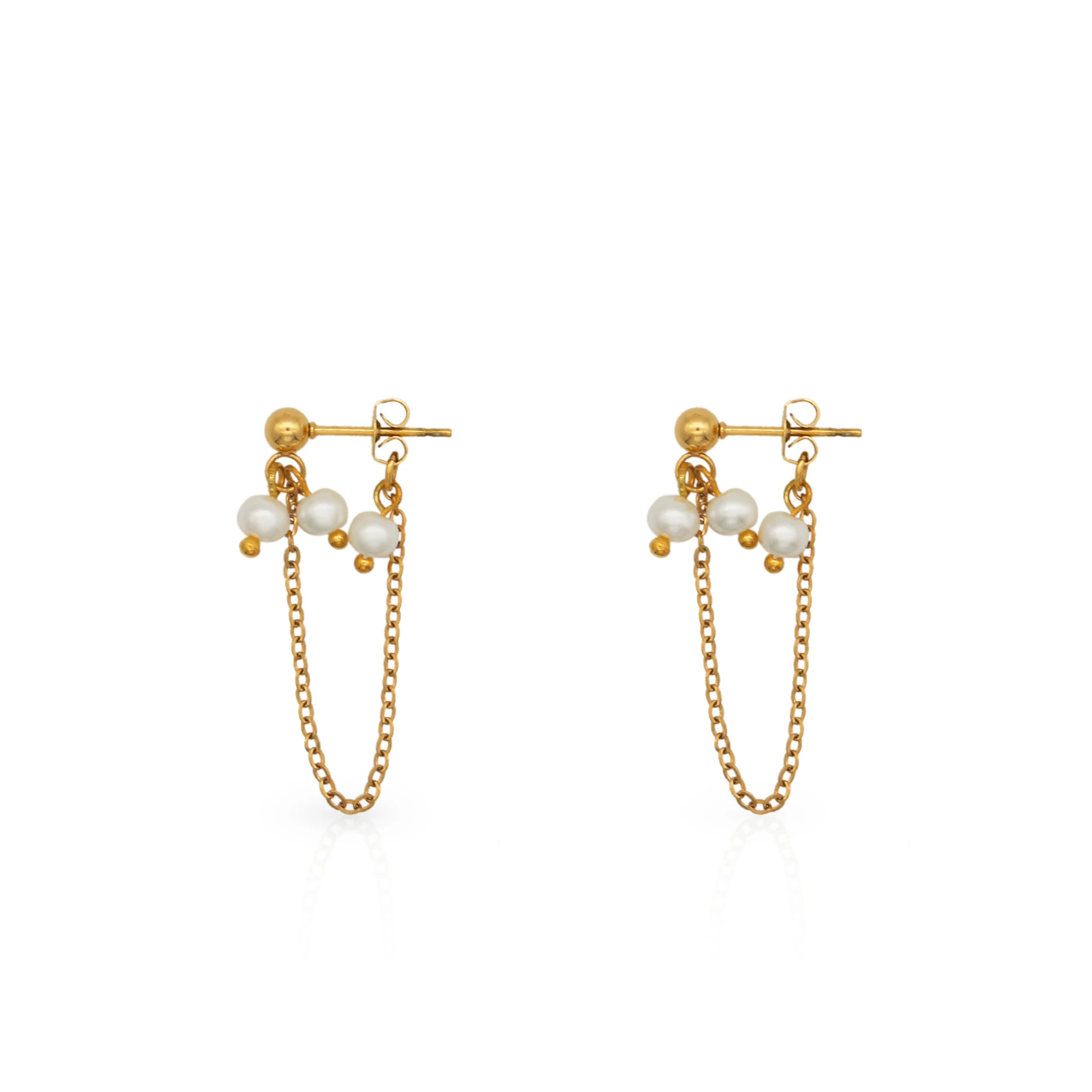 

Chris April non-tarnish PVD gold plated 316L stainless steel simple freshwater pearls chain earrings