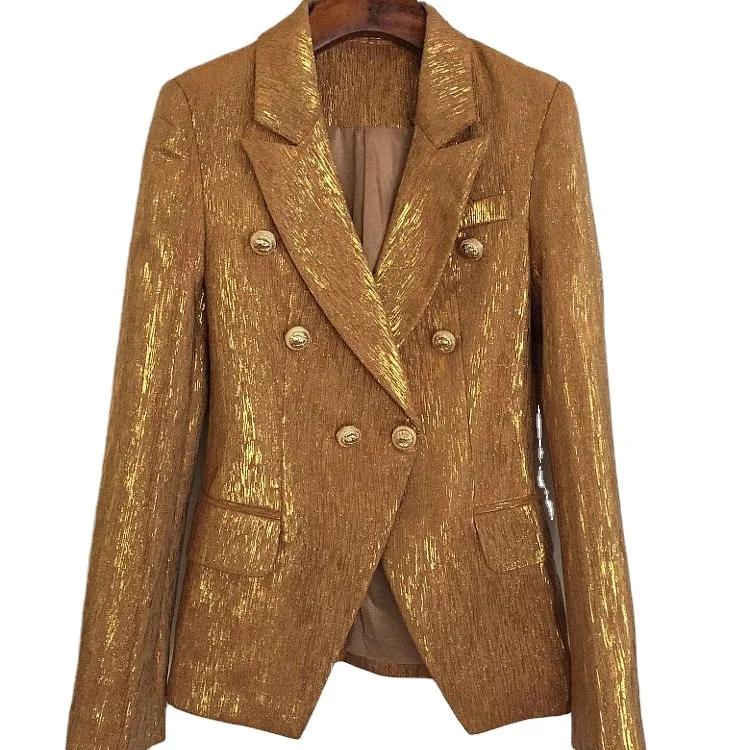 

2020 new arrivals wholesale fashion button embellished golden women blazer jacket