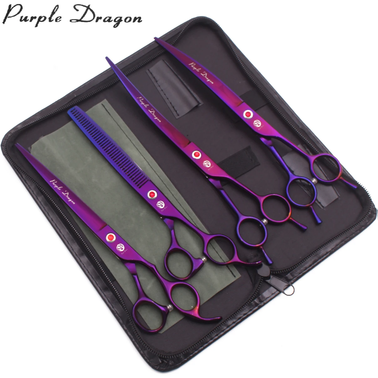 

Dog Scissors Professional 8" Purple Dragon Straight Shears Up & Down Curved Shears Thinning Scissors Pet Grooming Scissors Z3005