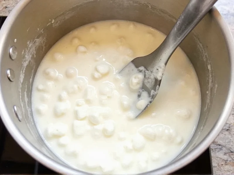 Stirring melted marshmallows in pot with spatula