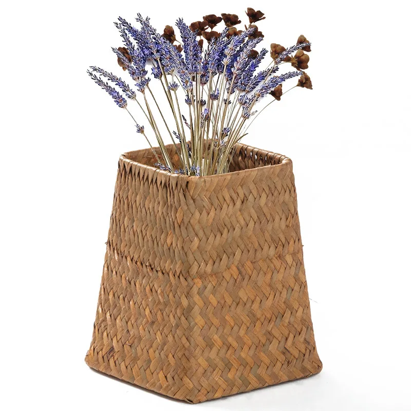 

005 Unique Flower Plant Vase Handmade Art Craft Woven Seagrass Vase For Home House Hotel Decor, Natural color,white,orange,khaki