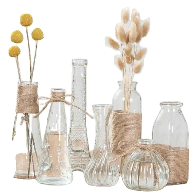 

Hot sell Wholesale Flower Glass Vase With Hemp Rope Decorative Flower Glass Vase For Dried Flower Hydroponic Vase