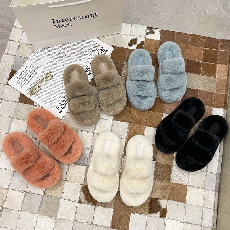 

2021 Wholesale Platform Plush Slippers Open Toe Fur Slides For Ladies Winter Fashionable Sandals, Picture