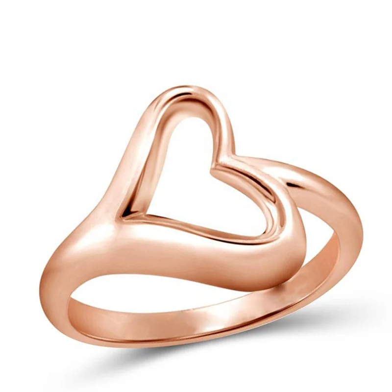 

New Hollow Out Heart Shape Rings Fashion Women Girl Cute Simple Metal Love Crystal Ring Jewelry