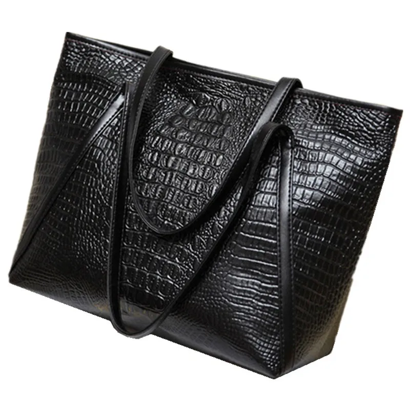 

PU Crocodile Pattern Solid Color Large-Capacity One-Shoulder Handbag Leisure Shopping Shopping Trip Large-Capacity Tote Bag