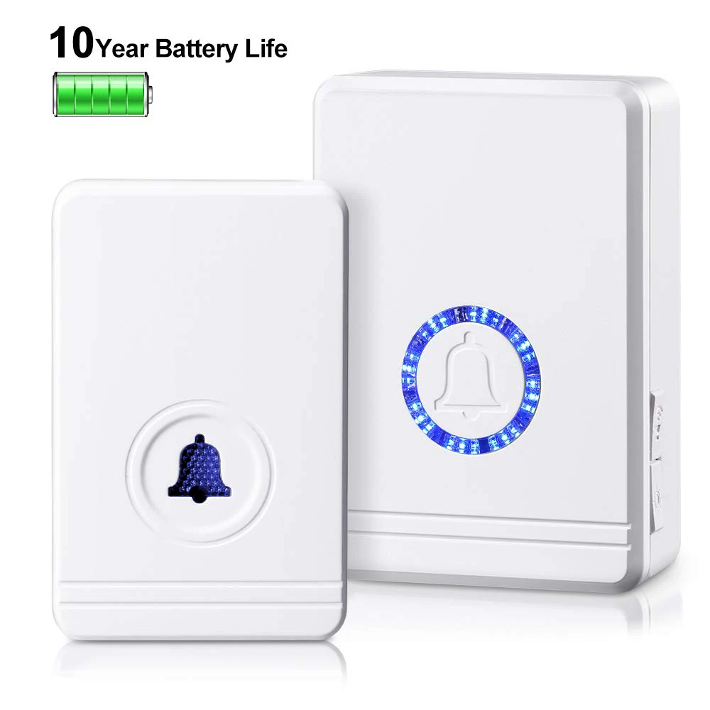 

Wireless Doorbell Chime Plug-in Push Button with LED Indicator 48 Ringtones 5 volumes Ring Doorbell