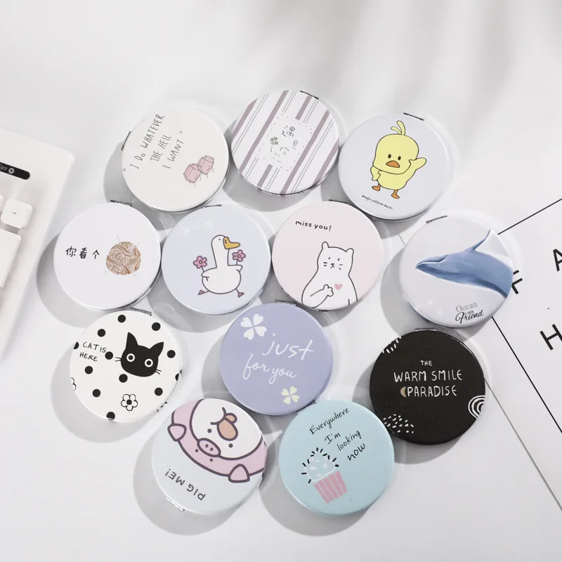 

Pure Foldable Makeup Mirror Pocket Custom Print Round Mini Small Pu Leather Mirror With Logo, Silver compact mirror