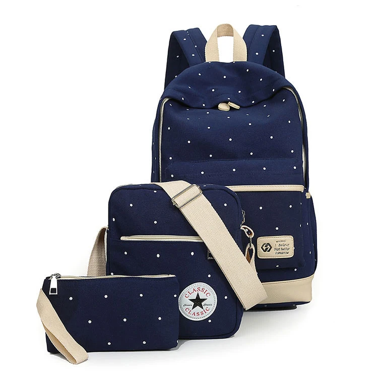 

Dot Printing Large Capacity 3pcs Fashion Rucksack School Bag Set for Teenagers Girls, As sample or customzied