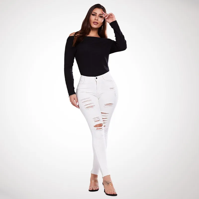 

Sexy Womens Distressed jeans high waist White Ripped Denim Pants For Women
